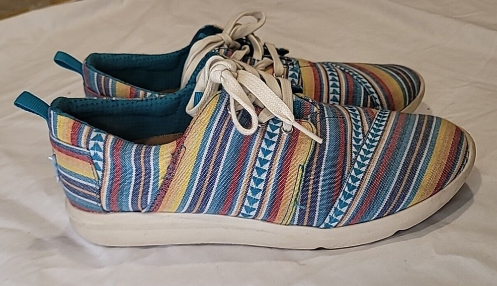Toms Del Rey Womens Size 7.5 Sneakers Casual Canvas Shoes Multicolor Lace Upsah